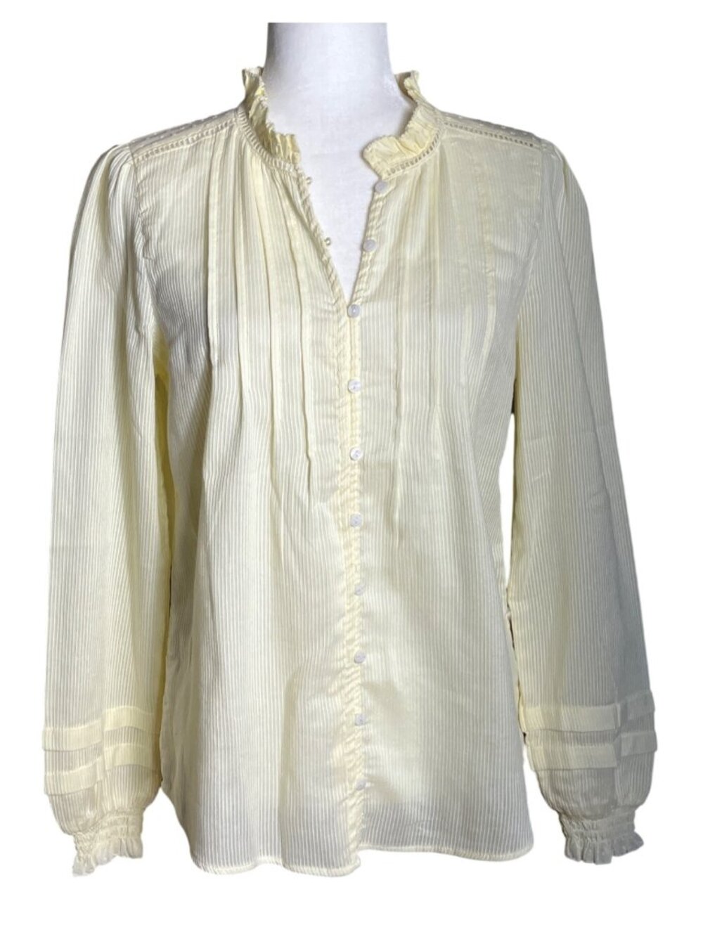 NWT Quince Peasant Blouse Textured Custard Pale Yellow Dainty Cottagecore Wom M